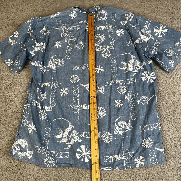 Reyn Spooner Alfred Shaheen Shirt Mens L Blue Hawaiian Button Fish Floral - Picture 11 of 12